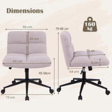 (Faux Fur-Grey-with Wheels) COSTWAY Faux Fur/Linen Fabric/Velvet/PU Leather Upholstered Office Chair, Height Adjustable