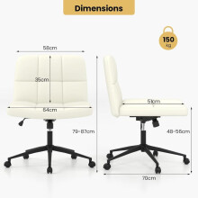 (PU Leather Upholstered-Cream White-with Wheels) COSTWAY Faux Fur/Linen Fabric/Velvet/PU Leather Upholstered Office Chair, Height Adjustable