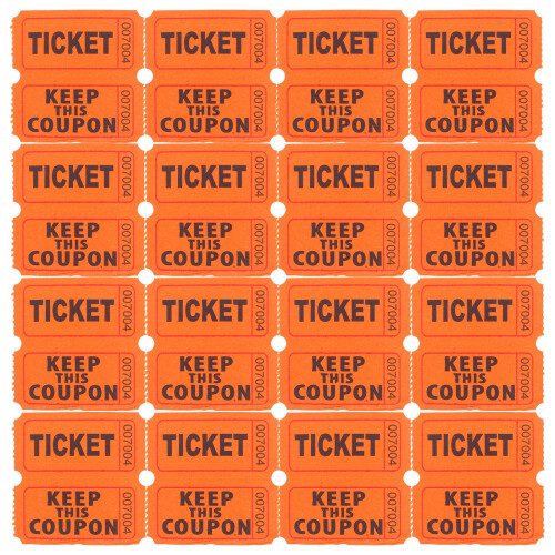 4Rolls Numbered Orange Raffle Tickets Paper Bulk for Festivals Parties