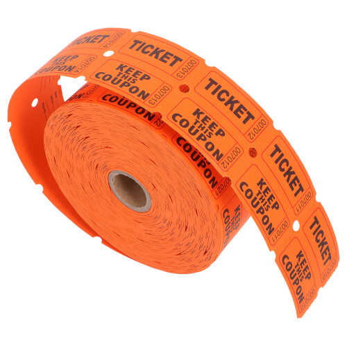4Rolls Numbered Orange Raffle Tickets Paper Bulk for Festivals Parties 1