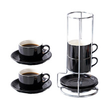 Elegant ceramics Coffee Cup and Dish Set 8OZ Capacity-Black