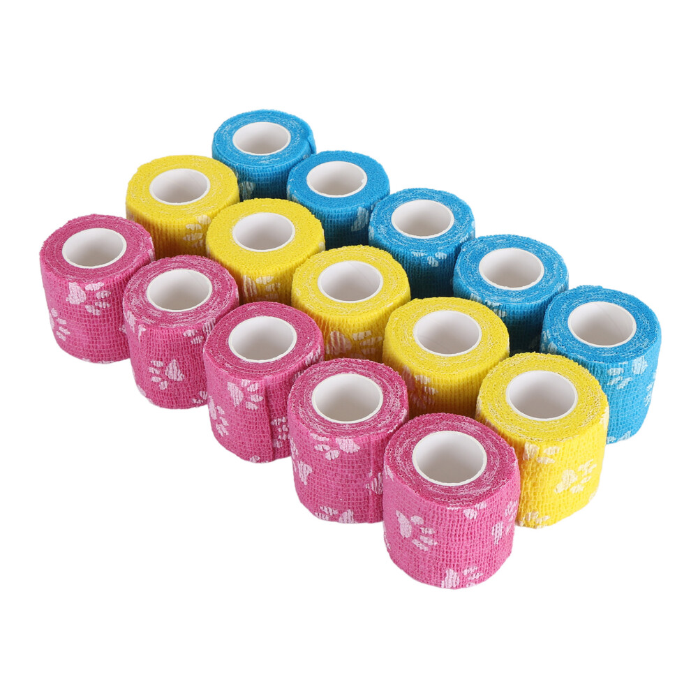 15PCS Elastic Tattoo Grip Wraps 5cm x 1.8m, Self-Adhesive, Yellow & Blue & Red