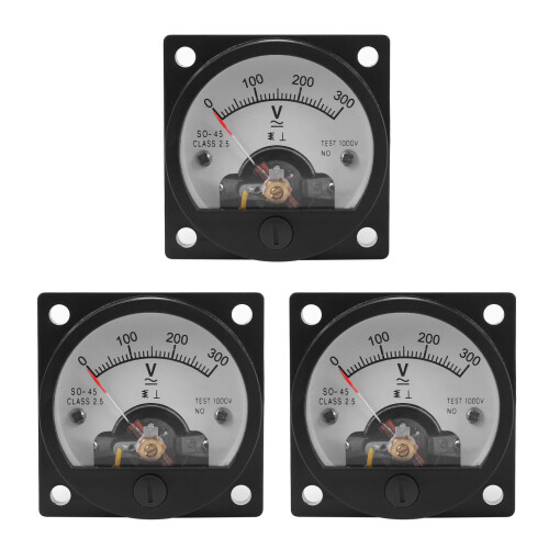 3X AC 0-300V Round Analog Dial Panel Meter Voltmeter Gauge Black