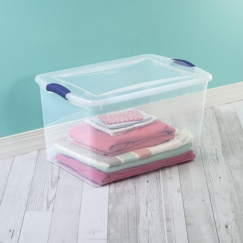 Clearance 2 Pack 66 Clear Storage Plastic Storage Box Container with Lid for organizing 1