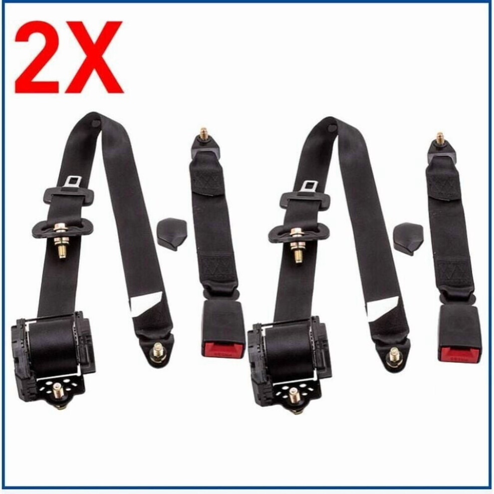 2X Universal 3 Point Retractable Car Safety Belt Seat Belt.. Black 9353595496491