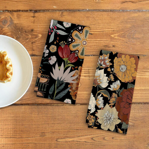 Σετ 2 πετσετών κουζίνας με αφηρημένα σχέδια Boho Floral, ρετρό πετσέτες κουζίνας Groovy, 2