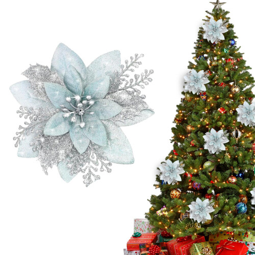 10 künstliche Weihnachtssternblumen mit Glitzer, 14,5 cm