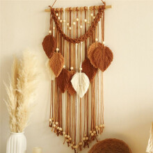 Mehrfarbiger Blätter-Wandteppich im Boho-Stil, Handgewebt, Makramee + Holzperlen, Basteln, Wandbehang, Nordische Heimdekoration, Muttertag, B