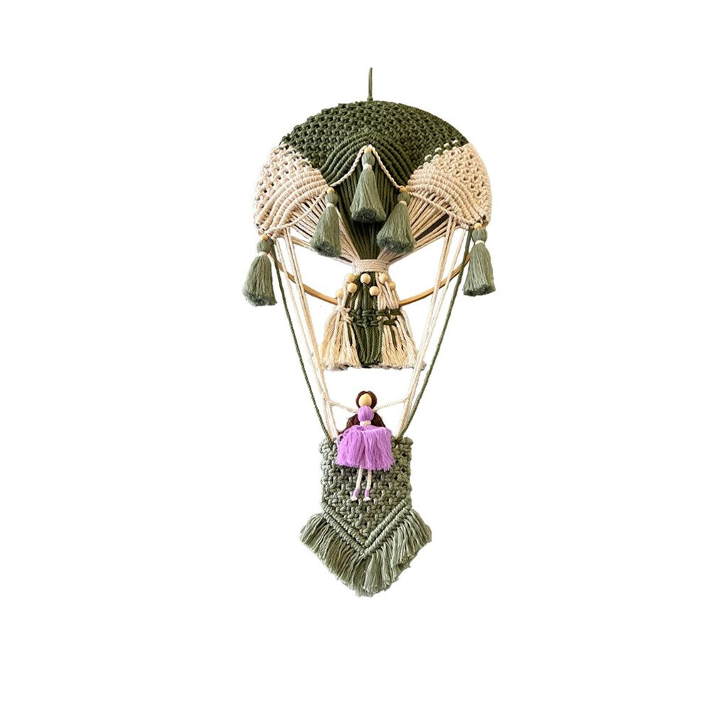 Hot Air Balloon Wall Hanging Hand-Woven  Wall Decor Bohemian Home Decor Room Background ArmyGreen