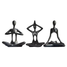 Yoga Figurine Desktop Yoga Statue Yoga Figurine Set Resin Statues for Home Office Decor Desktop Ornaments Black