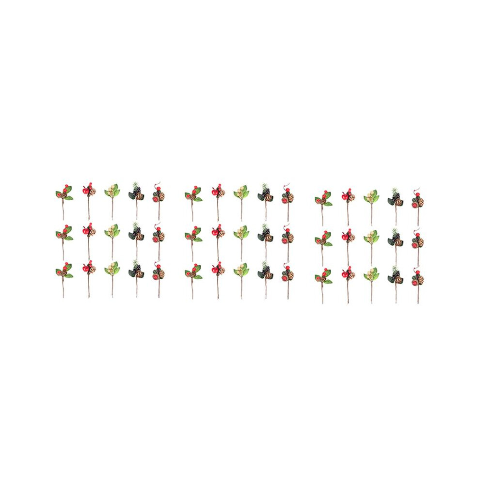 Semoic Red 45Pcs Christmas Berry And Pine Cone Picks With Holly Branches For Holiday Floral Decor Flower Crafts