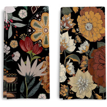 Lot de 2 torchons de cuisine à motifs floraux bohèmes abstraits, torchons rétro et groovy pour la cuisine, serviettes de toilette bohèmes vintage