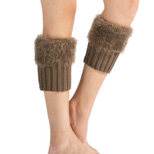 Gebreide beenwarmers/laarskousen met boord voor dames, comfortabele wollen laarswarmers voor schaatsen, dansen en wintermode in kaki.