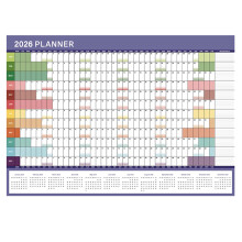 Calendário de parede em inglês de 2026 com design minimalista, agenda suspensa com encadernação em espiral para escritório, casa e escola.