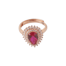 S925 Sterling Silver Rose Gold Plated Statement Ring for Women,Teardrop Ruby with Cubic Zirconia,Elegant Bridal Wedding Party Birthday Jewelry Gift