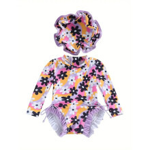 Girls floral ruffle tankini swimsuit light purple 3-6 months