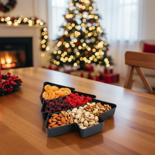 Christmas Tree-Shaped 3-Compartment Plastic Serving Tray, Compatible with Holiday Parties 1
