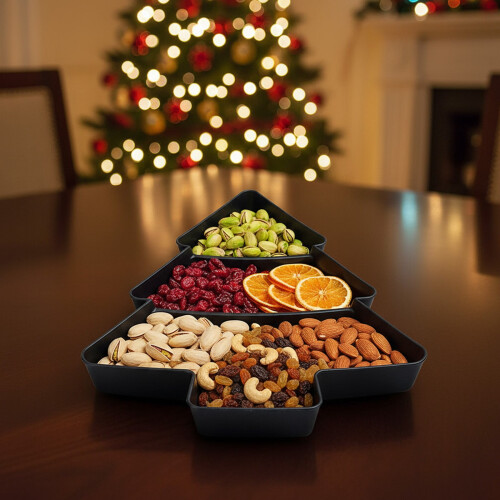 Christmas Tree-Shaped 3-Compartment Plastic Serving Tray, Compatible with Holiday Parties 2