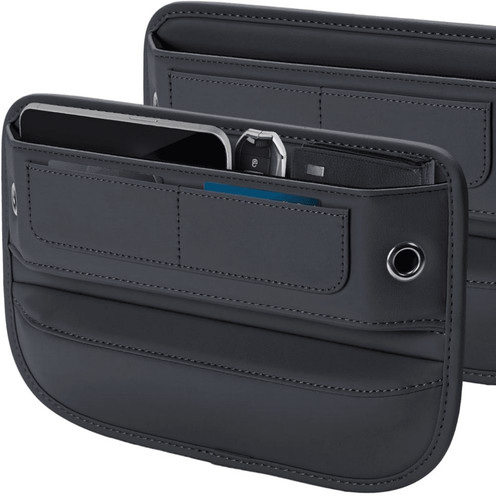 Leather Car Seat Gap Filler Organizer, Center Console Organizer With Card Slots For Car Suv Truck (, 2 Pack) Black 9496895108357