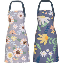 Paquete de 2 delantales de chef de algodón con estampado floral y bolsillos.