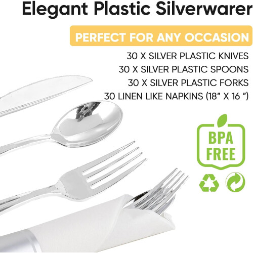 Ensemble de couverts en plastique doré avec serviettes (30 pièces) 2