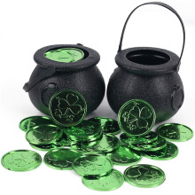 Kit de decoração para festa de São Patrício da NookHive - Moedas de trevo douradas de plástico, pote de doces de bruxa, lembrancinhas para jogo