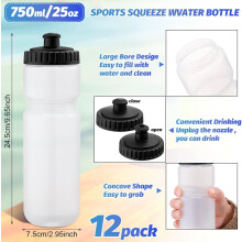 Lot de 12 gourdes de sport de 750 ml avec bouchon à pression pour le cyclisme, le fitness et les activités de plein air