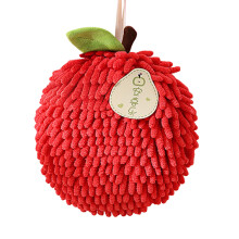 Serviette à main en boule duveteuse avec boucle de suspension – Serviette décorative mignonne en chenille à motif de fruits, douce et