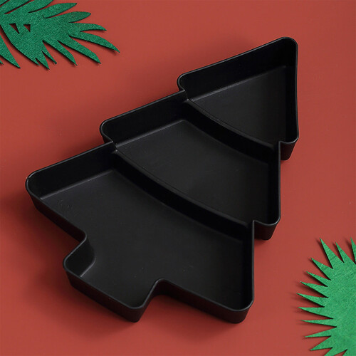 Christmas Tree-Shaped 3-Compartment Plastic Serving Tray, Compatible with Holiday Parties