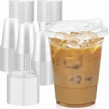 Vasos de plástico transparente para bebidas frías con tapa, 473 ml (16 oz), paquete de 50 unidades