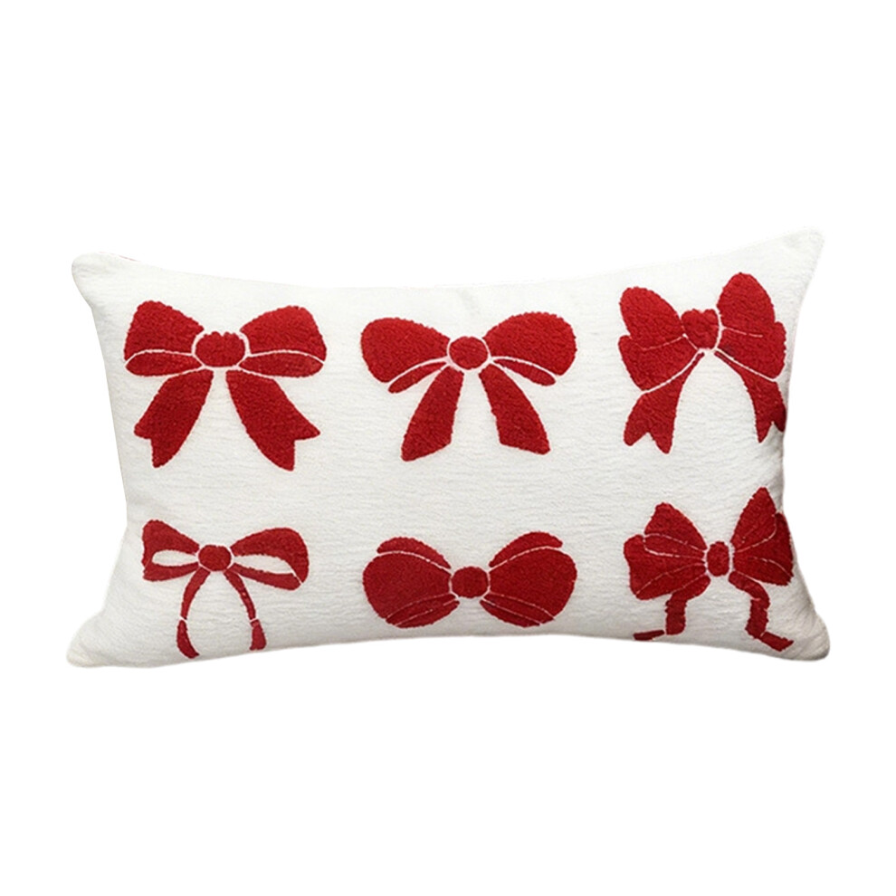 Machine Washable Tufted Embroidery Bows Pillow-30X50cm Burgundy
