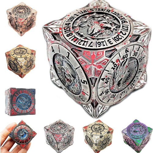 Ζάρια Spinner, Μοναδικό Σετ Ζαριών Μεταλλικού Κύβου Spinner 7 σε 1 με Ανάγλυφο 4D, Ζάρια Fidget
