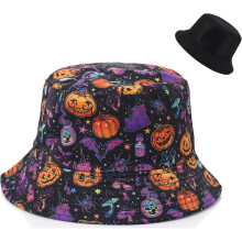 Halloween Spandhat Strand Solhat Sjov Fiskerhat til Kvinder, Vendbar Dobbeltsidet Slid
