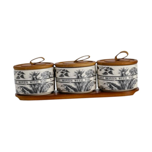 Keramik-Teedose mit Bambusdeckel – 3er-Set + Tablett 2