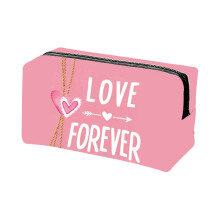 Rechthoekige make-uptas met ritssluiting en 'Love'-opdruk, geschikt voor het opbergen van cosmetica, toiletartikelen en accessoires.