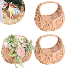 Lot de 3 paniers à fleurs demi-lune en osier avec poignée et doublure en plastique, pour mariage, anniversaire, pique-nique, décoration