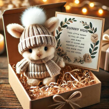 Handgemaakt mini-konijntje van pluche, zacht en soepel konijntje in een doos met een inspirerende kaart – Paascadeau & knuffel voor emotionele