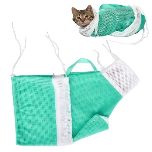 Portable Adjustable Cat Washing Bag Green Anti-Scratch