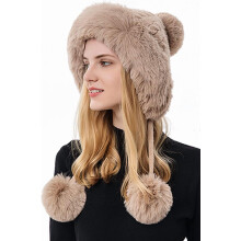 Femei tricotate căciuli pălării iarna peruviană acoperi urechi blană artificială croșetată craniu capac cu pompom pufos fleece căptușit