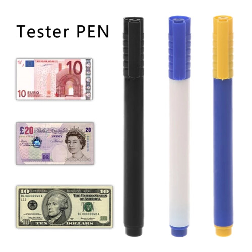Caneta detectora de notas portátil para várias moedas. 1