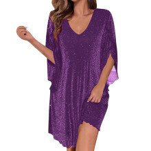 Vestidos de cóctel brillantes para mujer para invitadas de boda, vestidos de fiesta sueltos de gasa con mangas acampanadas, túnicas brillantes,