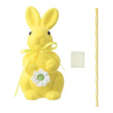 Paaskonijntje van 7,9 inch (ca. 19 cm) met fluwelen afwerking, strik en bloem – Tafeldecoratie voor thuis, keuken en feestjes (passend bij