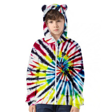 Ny barnhuvtröja med tie dye-mönster och 3D-tryck, kattöron och dragkedja, för flickor och pojkar, roliga och moderiktiga ytterkläder, Z01Röd,