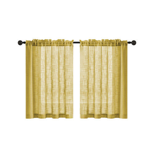 Linen-Look Cafe Curtains Yellow 2530 Inch 2-Pack 1