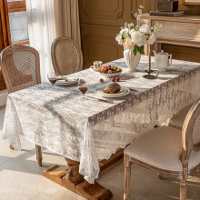 Tafelkleed, gehaakt tafelkleed met kant, vintage geborduurd tafelkleed voor bijzettafels, ronde salontafels, rechthoekige tafels voor bruiloften.