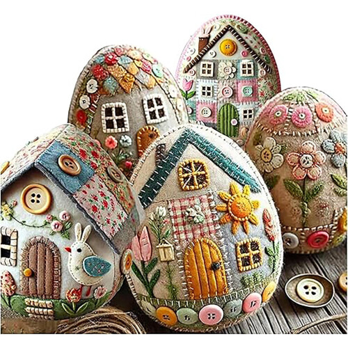 Patchwork Egg House DIY Kit – Embroidered Easter Egg Craft Kit with Materials & Instructions, Compatible with Easter Crafts 1