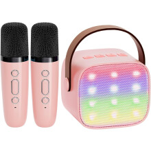 Mini karaoke gép 2 vezeték nélküli mikrofonnal – Top ajándék 3–12 éves gyerekeknek, születésnapi partijáték (lila)