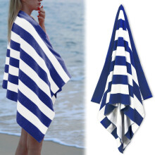 Extra grote gestreepte katoenen strandhanddoek (91 x 178 cm), zachte extra grote zwembad- en zwemhanddoek voor volwassenen.