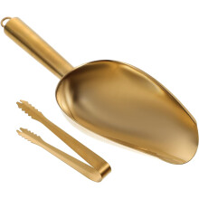 Stainless Steel Ice Shovel & Clip, 10.5" Multi-Use Tongs/Scoop for Bar, Party, Buffet – Compatible with Cocktail, Whiskey, Tea