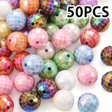 50/60 szt. 16 mm tęczowe akrylowe koraliki dyskotekowe, powierzchnia cięta, gruba guma balonowa, do samodzielnego wyrobu biżuterii, bransoletek i